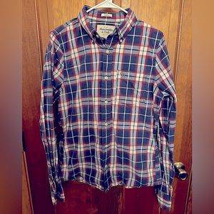 Abercrombie & Fitch Men's Blue/Red Plaid Muscle Fit Button Down Shirt Medium